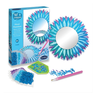 Diamond painting mirror kit for kids with feather border design and faceted gems, Sentosphère mosaic mirror 18 x 24 cm room décor craft, bedroom decoration gift for ages 8 plus