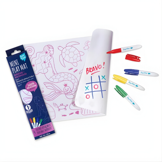 Tapis de coloriage de poche pour enfants sur le thème des sirènes sous-marines, avec marqueurs lavables, mini-set de table réutilisable en silicone Super Petit, activité pour le restaurant et l'avion, à partir de 3 ans.