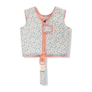 Swim vest for children 3 to 6 years with buoyant foam panels, Swim Essentials Green Florish vest with adjustable straps, builds water confidence