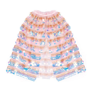 Dress-up cape for kids with sequinned sparkle, Great Pretenders The 5th Avenue Paillette Cape Gold and Light Pink Size 4 to 6, twirl-ready pretend play and parties, ages 3 plus
