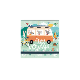 Puzzle de voyage pour enfants dans une boîte de poche contenant 24 pièces et un jeu de chasse au conducteur, puzzle portable Londji Petit Voyage représentant une scène routière, jouet de voyage sans écran, à partir de 3 ans.