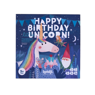 Unicorn progressive puzzle set for kids with 5 reversible jigsaws in illustrated gift box, Londji Happy Birthday Unicorn Puzzle for ages 3 plus, FSC recycled cardboard