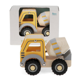 Wooden push-along vehicle for toddlers, Rex London Wooden Push Along Cement Mixer Yellow, sturdy first vehicle play in beech wood, ages 1 plus