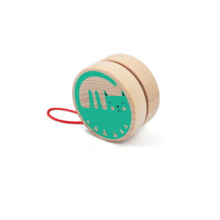Yo-yo in legno per bambini con divertente illustrazione di gatto in legno di faggio naturale, Londji Cat Yo-Yo giocattolo tascabile retrò, regalo di Natale per bambini dai 5 anni in su.