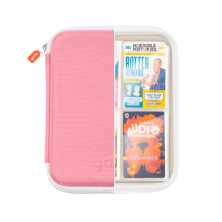 Yoto audio card storage case in Think Pink design, portable card holder for Yoto collections
