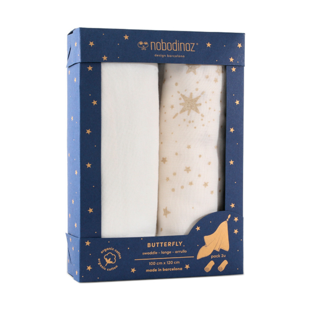 Box 2-pack Butterfly Swaddle - White