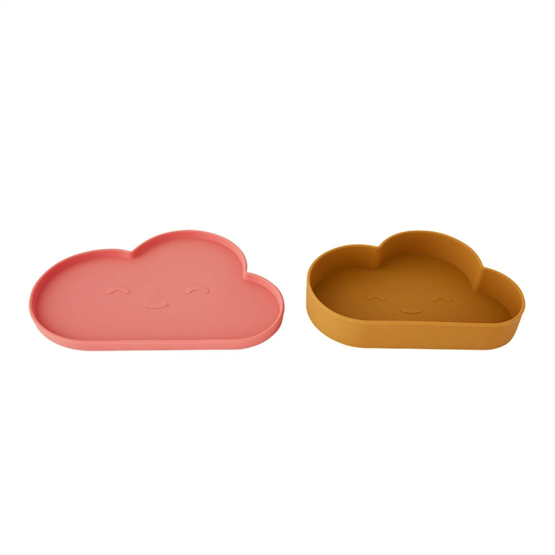Chloe Cloud Plate & Bowl - Light Rubber, Coral