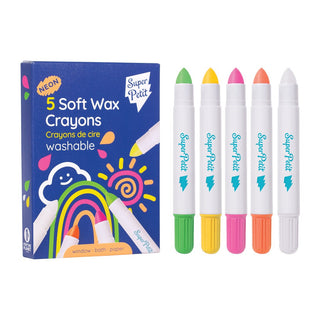 Soft wax crayons for little hands, Super Petit 5 Soft Wax Crayons Neon, smooth bold colour for first drawing, ages 3 plus
