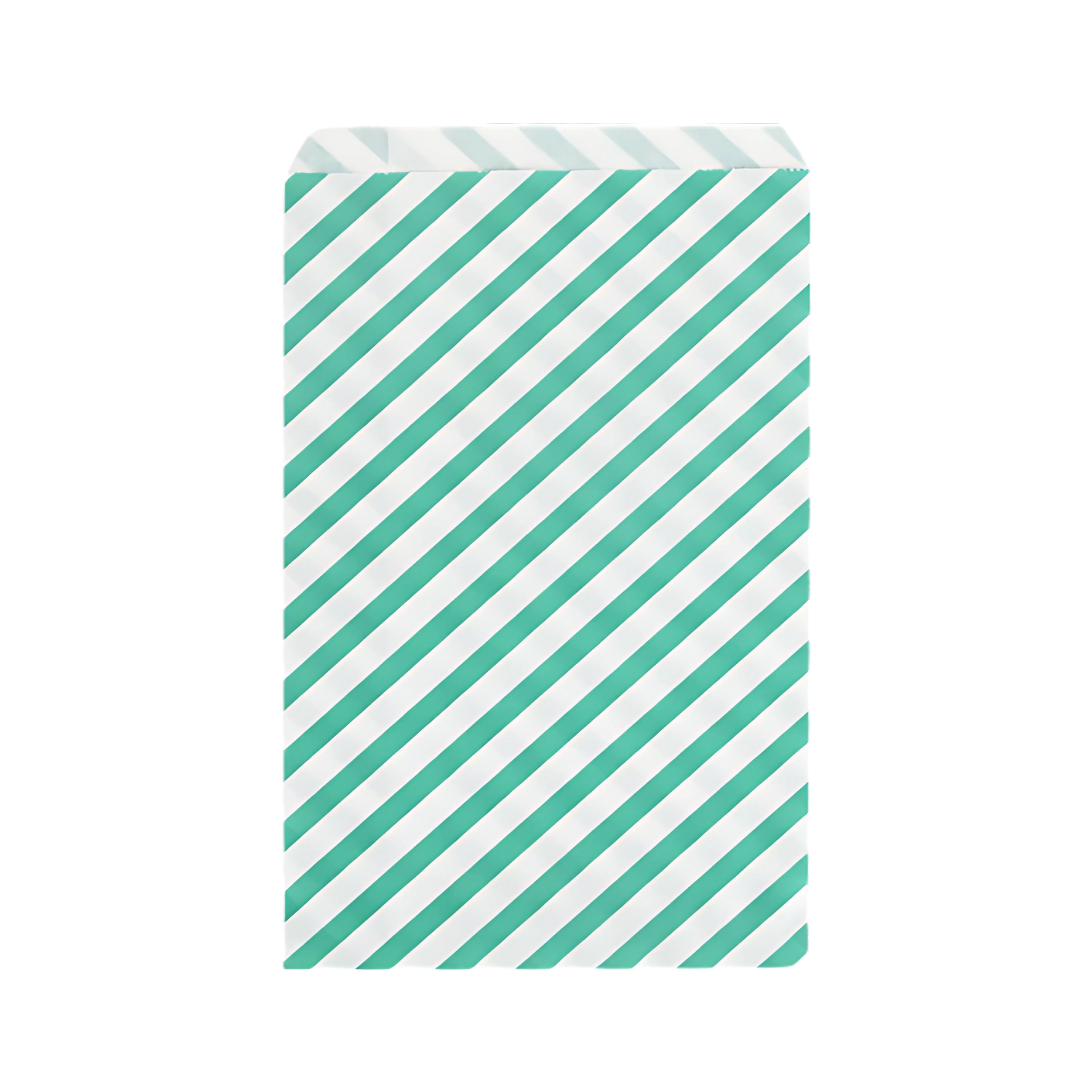 10 Paper Party Bags | Green Stripes