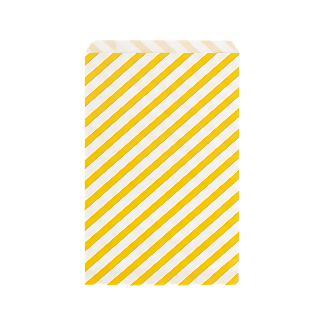 10 Paper Party Bags | Yellow Stripes