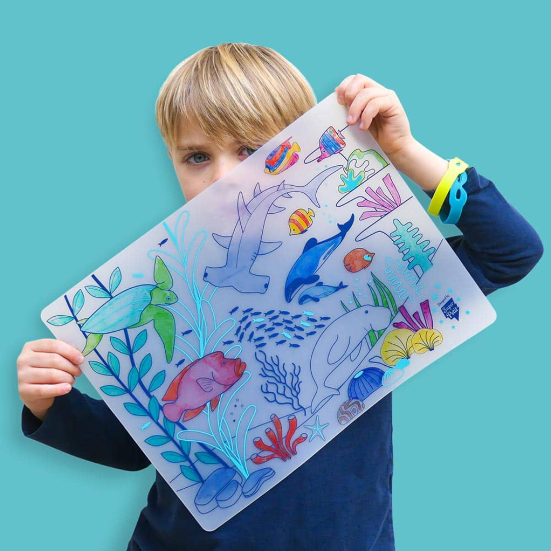 Reusable Colouring Placemat for Kids Wildlife Great Barrier Reef