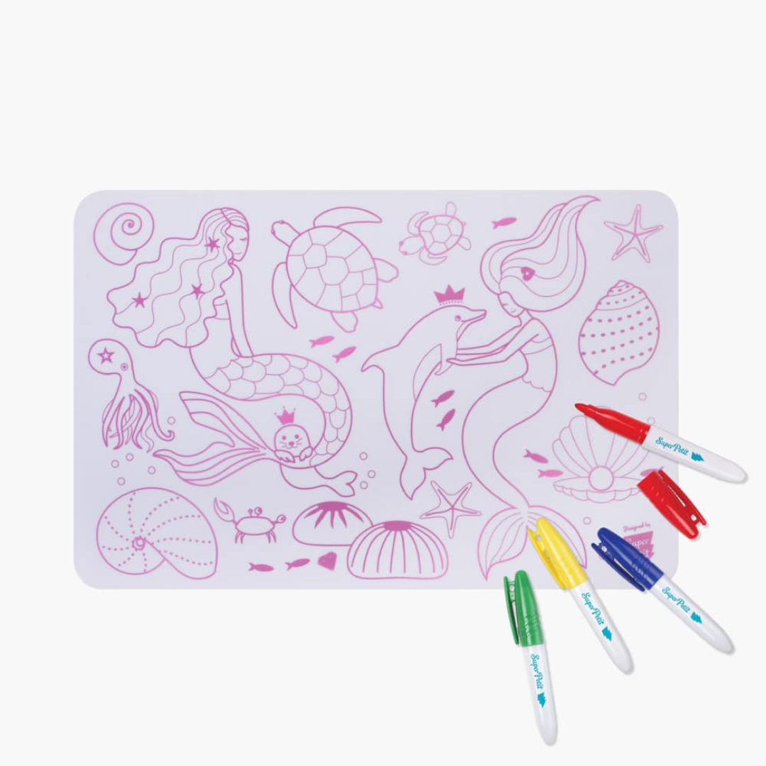 Reusable Colouring Mini Placemat for Kids Mermaid