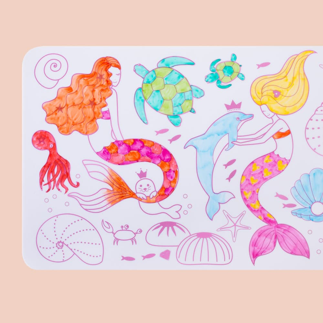 Reusable Colouring Mini Placemat for Kids Mermaid