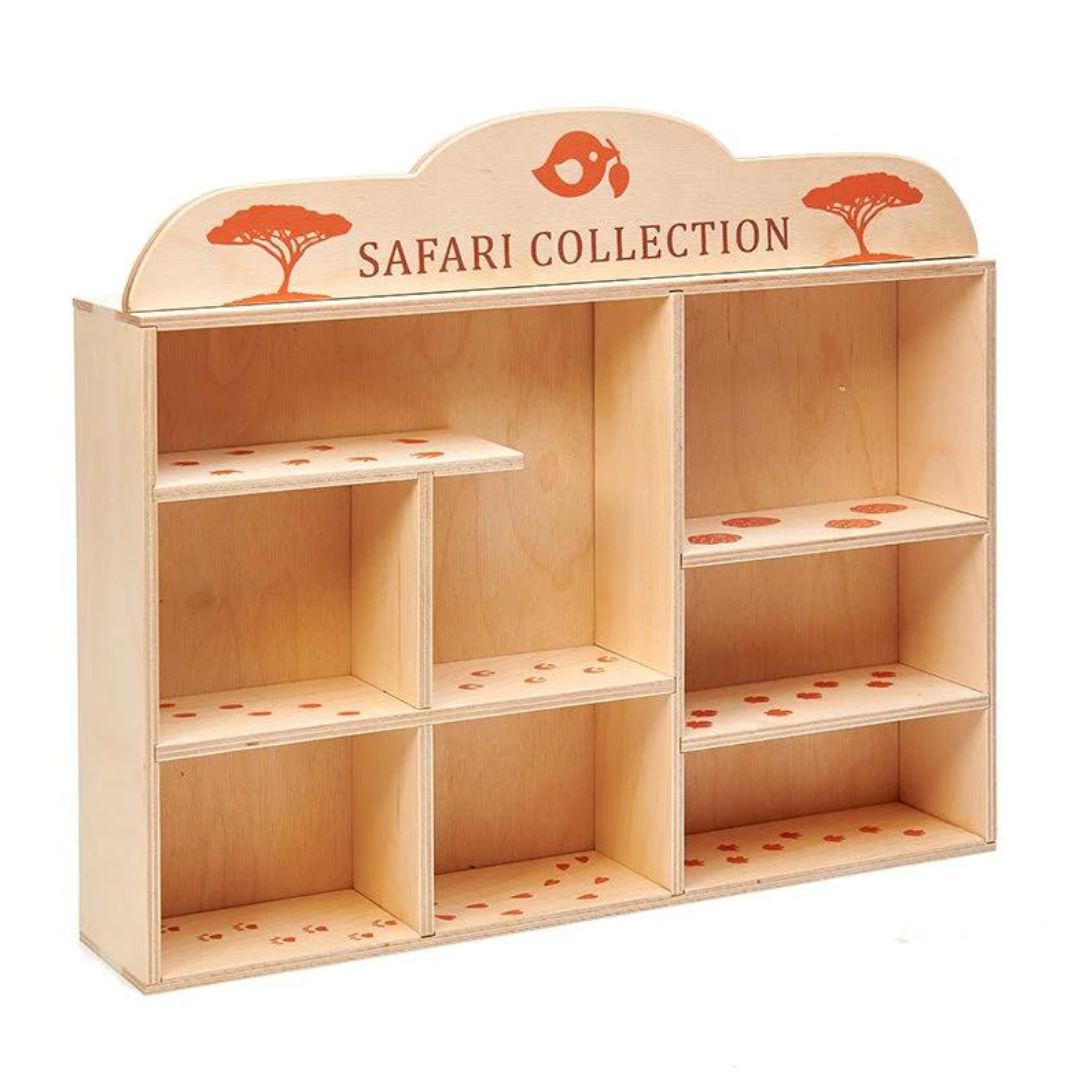 8 Safari Wooden Animals & Shelf