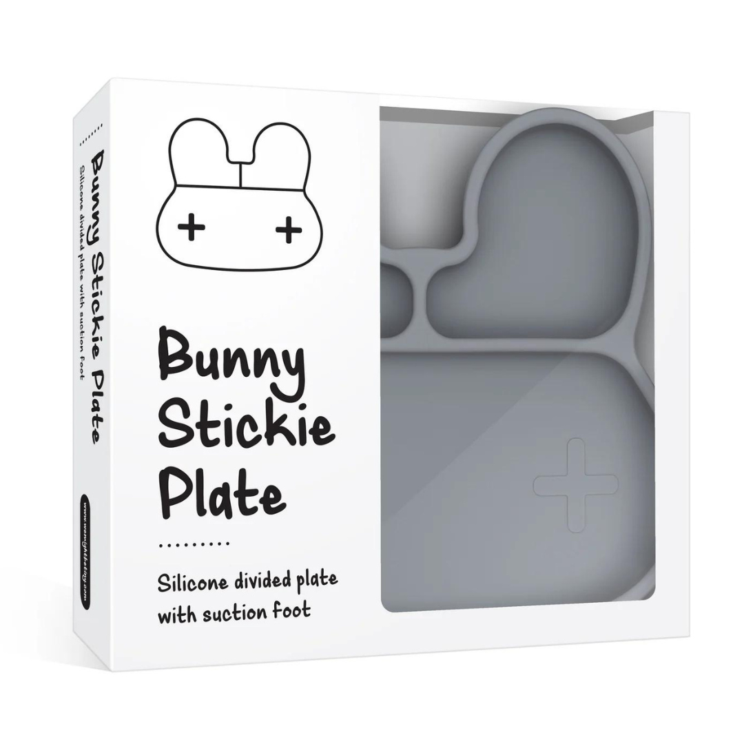 We Might Be Tiny Kid-Friendly Sticky Plate Grey Bunny