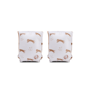 Inflatable arm bands for children 2 to 6 years with Beige Roamer print, Swim Essentials swim bands with two air chambers, pool and beach holiday essential