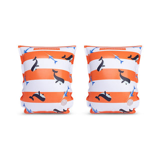 Inflatable arm bands for children 2 to 6 years with Red and White Ocean Stripes print, Swim Essentials swim bands with two air chambers, pool and beach holiday essential