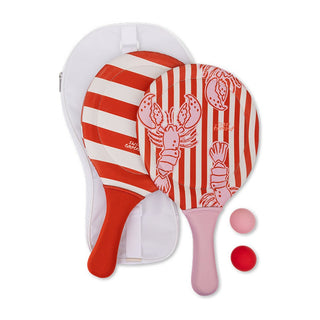 Beach tennis set for kids and family with lightweight rackets and balls, Swim Essentials Pink Lobster Bay design, garden and seaside games