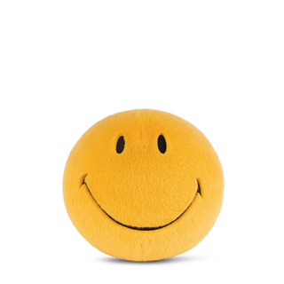 Bon Ton Toys x Smiley Eco Fuzzy Teddy 23cm in yellow fuzzy recycled polyester with embroidered Smiley face, machine washable, safe from birth, designed in the Netherlands