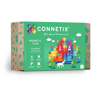 102-piece Connetix Rainbow magnetic building tiles in six bold colours with large triangles, small squares and triangles, BPA-free STEM construction toy for kids