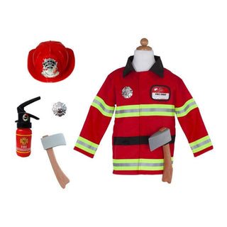 Dress-up costume for kids with soft comfortable fabrics, Great Pretenders Fireman Coat with Helmet and Accessory Set Size 3 to 4, pretend play, parties and imaginative dressing up, ages 3 plus