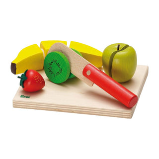 Wooden play food for kids, Erzi Wooden Fruit Salad Cutting Set, beechwood pieces made in Germany for play kitchens and shop role play, ages 3 plus