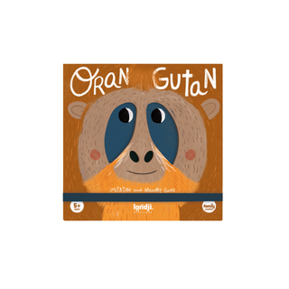 Gesture and sound memory card game for family game night in illustrated box, Londji Orangutan Family Game active action game for 2 to 6 players, ages 5 plus