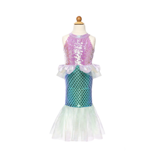 Girls' lilac mermaid fancy dress with iridescent scale print, sequin detail and matching headband, Great Pretenders ocean costume ages 7 to 8