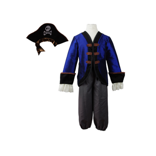 Children's pirate captain outfit with braided jacket, matching trousers and hat, Great Pretenders Commodore premium dress-up set for ages 5 to 6