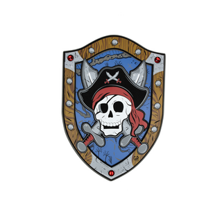 Children's pirate shield with skull and crossbones print in lightweight EVA foam, Great Pretenders Captain Skully safe dress-up accessory for ages 3 plus