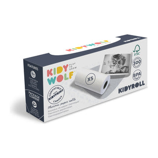 Paper roll refills for the Kidyprint kids printer, Kidywolf Kidyroll 5 Classic Paper Rolls for Kidyprint, keeps little photographers printing, ages 3 plus