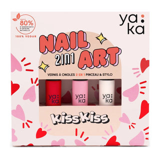 Nail art kit for kids with 2-in-1 polishes and precision pen, YAKA Kiss Kiss Nail Art Kit, clean water-based formulas made in France, ages 10 plus