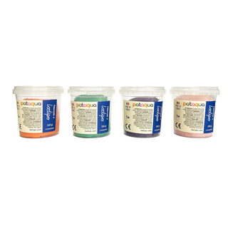 Loolipo Pataqua 4 play dough pots at 130g each in orange, green, purple and pink, plant-based non-toxic complementary colours made in France ready for moulding and colour blending