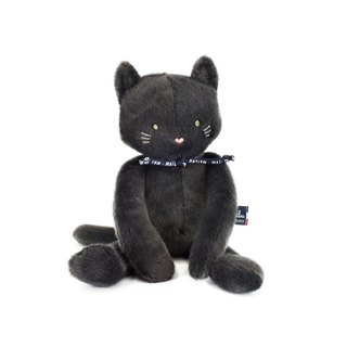 Peluche chat en coton biologique pour bébés 37 cm, gris anthracite, Maïlou Tradition Méloé Certifiée GOTS avec rembourrage recyclé, fabriquée à la main en France, cadeau moderne pour chambre d'enfant