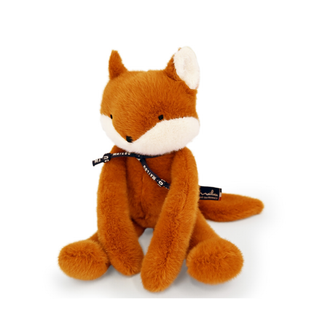 Peluche renard en coton biologique pour bébés, 37 cm, couleur brun fauve, Maïlou Tradition Méloé, certifiée GOTS, rembourrage recyclé, fabriquée à la main en Bretagne, cadeau pour la chambre d'enfant.