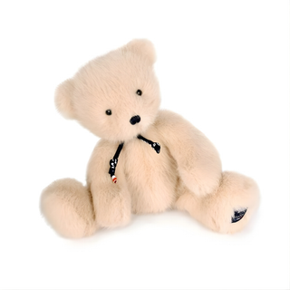 Ours en peluche en coton biologique pour bébés, 50 cm, couleur sable beige, Maïlou Tradition Sowen, certifié GOTS, rembourrage recyclé, fabriqué à la main en France, cadeau de baptême classique dès la naissance.