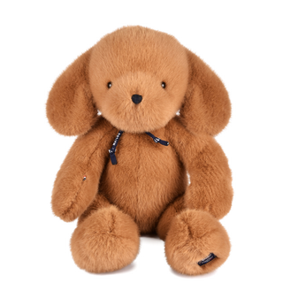 Grande peluche bio pour bébés de 50 cm couleur caramel salé, Maïlou Tradition Sowen certifiée GOTS, fabriquée à la main en France, fidèle compagnon câlin, cadeau d'anniversaire dès la naissance.