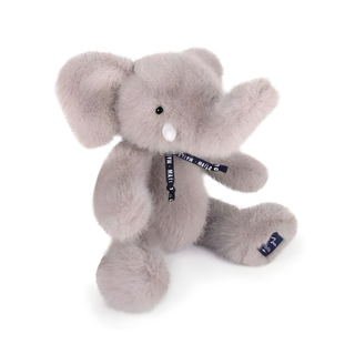 Peluche éléphant en coton biologique pour bébés 30 cm, couleur gris souris, Maïlou Tradition Sowen Certifiée GOTS avec rembourrage recyclé, fabriquée à la main en France, jouet compact pour landau, dès la naissance