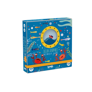 Ocean animal memory matching card game for kids with 32 cards in illustrated box, Londji Ocean Animals Memory Game sea creature concentration game, ages 3 plus