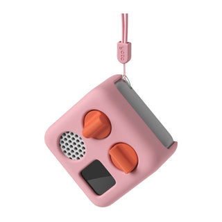 Protective silicone case for Yoto Mini in pink, Yoto Adventure Jacket with carry strap, keeps the kids audio player safe on travels, ages 3 plus