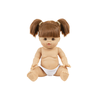 Soft body girl doll 34cm with sleeping eyes and vinyl limbs, Minikane Gordis Raphaëlle anatomically correct with vanilla scent, caring play companion from 10 months, made in Spain