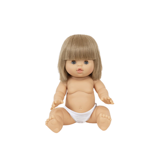 Soft body doll 34cm with dark skin tone, sleeping eyes and vinyl limbs, Minikane Gordis Yzé anatomically correct with vanilla scent, inclusive play gift from 10 months, made in Spain