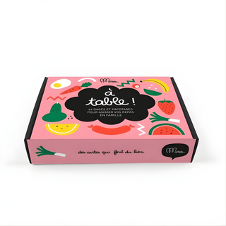 French mealtime conversation cards with 52 dinner table discussion prompts, Minus Éditions À Table family bonding game, screen-free daily French practice for bilingual families, ages 5 plus