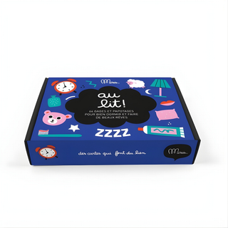 French bedtime conversation cards with 52 calm wind-down prompts, Minus Éditions Au Lit gentle discussion game for bedtime routines, French language gift for francophone children, ages 4 plus