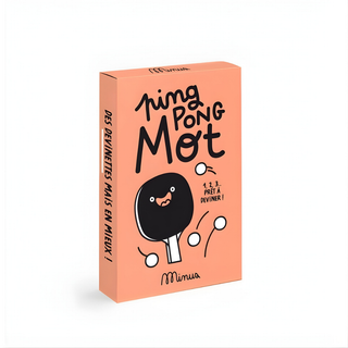 French word guessing game with 54 fast-paced clue-giving cards, Minus Éditions Ping Pong Mot party vocabulary game, French speaking practice for bilingual families, ages 6 plus