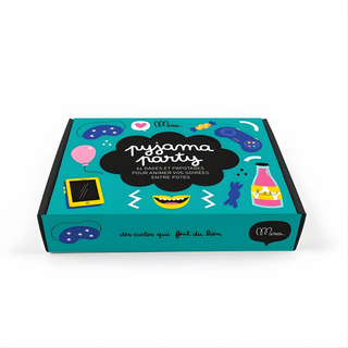 French sleepover conversation cards with 52 slumber party prompts and games, Minus Éditions Pyjama Party fun discussion set, birthday and soirée pyjama gift for French-speaking children, ages 6 plus