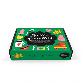 French family heritage conversation cards with 52 story and tradition prompts, Minus Éditions Quelle Famille intergenerational game, Christmas gift for francophone families, ages 5 plus