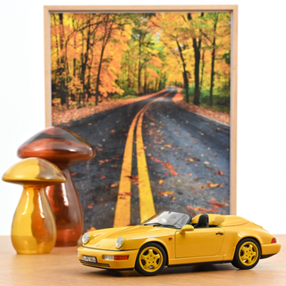 Porsche 911 Speedster collector model in Speed Yellow 1:18 scale with opening parts, Norev 1993 rare variant die-cast, statement gift for 911 collectors, designed in France