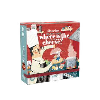 Kitchen observation card game for kids in pocket-sized box, Londji Where is the Cheese fast-paced speed game for 2 to 4 players, portable travel game, ages 3 plus