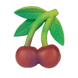 Oli & Carol Mery the Cherry baby teether in hand-painted Hevea rubber with twin red cherries and green stem with leaves